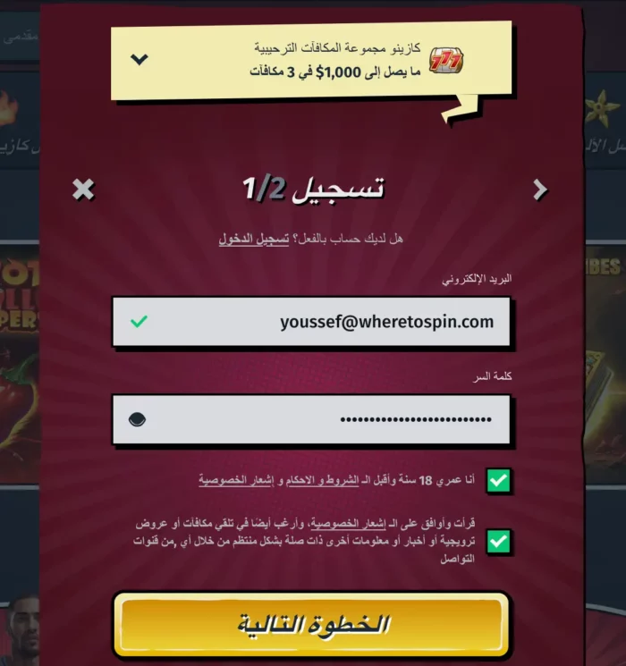 Allyspin Register Account Step Two